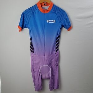 VOX Blue and Purple Triathlon Suits Mens Sz L, Short Sleeves Full Zip, Cycling
